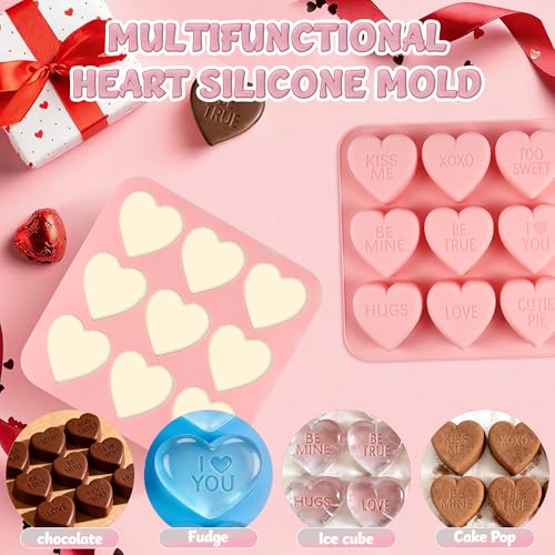 Vidotim Conversation Heart Molds,9-Cavity Hearts Chocolate Silicone Molds with Love Words,2 Pack Non-Stick Heart Shaped Chocolate Molds,Heart Shaped Mold (2.77"(2Pcs)) - Image 5