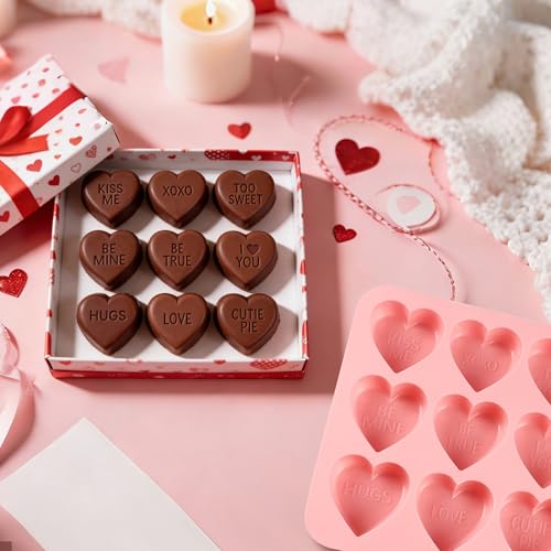 Vidotim Conversation Heart Molds,9-Cavity Hearts Chocolate Silicone Molds with Love Words,2 Pack Non-Stick Heart Shaped Chocolate Molds,Heart Shaped Mold (2.77"(2Pcs)) - Image 2