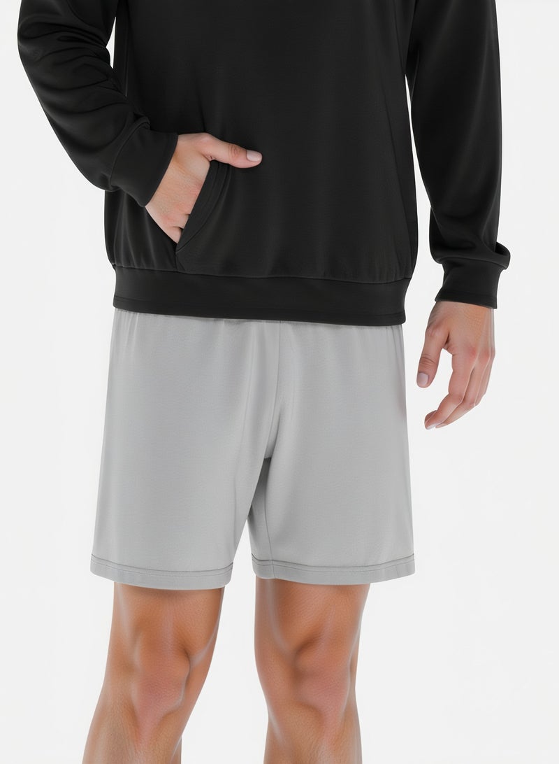 WISHWIND Unisex Casual Drawstring Comfort Lounge Shorts - Light Grey - Image 1