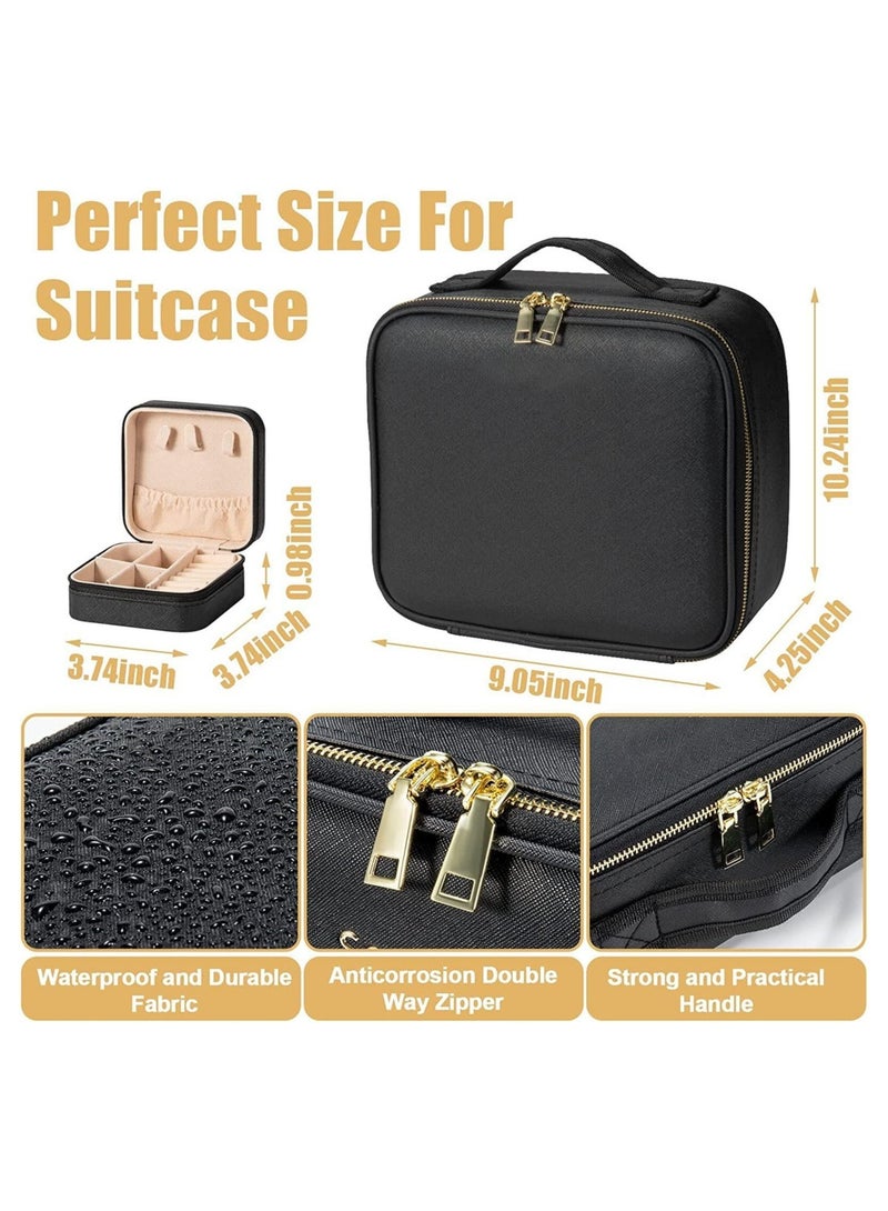 GGEROU حقيبة مكياج للسفر مع مرآة مضيئة بثلاثة ألوان قابلة للتعديل سطوع أسود - Image 2