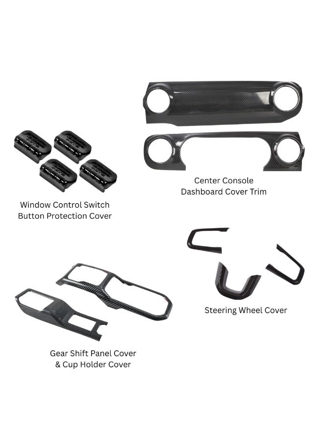 MOTOR FIT Interior Carbon Fiber Trim Set Compatible with Jeep Wrangler JL 2018–2025 | Dashboard Center Console Cover & Window Switch Button Covers - Image 2