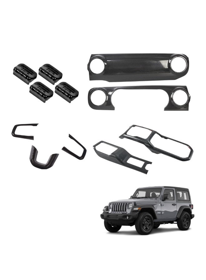 MOTOR FIT Interior Carbon Fiber Trim Set Compatible with Jeep Wrangler JL 2018–2025 | Dashboard Center Console Cover & Window Switch Button Covers - Image 1
