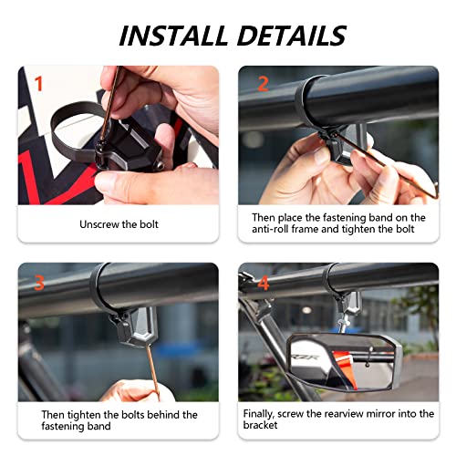 SHEJISI UTV Rearview Mirror for 1.5" to 2.0"Inch Roll Cage, New RZR Mirrors with Simple Adjustment of Viewing Angle, Compatible with Polaris RZR, Can Am Commanders, Honda Pioneer SXS, Kawasaki Mule - Image 5