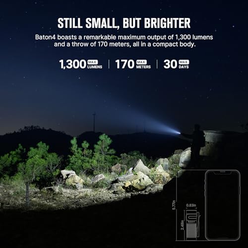 OLIGHT Baton4 Rechargeable EDC Flashlight, LED Pocket Light 1300 Lumens with Magnetic Charging Cable, 6 Modes, IPX8 Waterproof Powerful Bright Flashlight for Home, Camping and Emergencies (OD Green) - Image 3