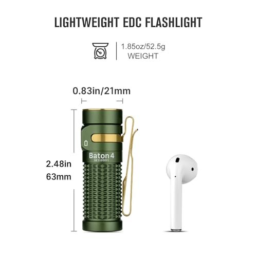 OLIGHT Baton4 Rechargeable EDC Flashlight, LED Pocket Light 1300 Lumens with Magnetic Charging Cable, 6 Modes, IPX8 Waterproof Powerful Bright Flashlight for Home, Camping and Emergencies (OD Green) - Image 4