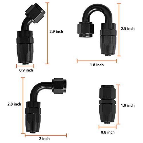 Medoon 16ft 6AN Black Nylon Braided Fuel Oil Hose Fuel Line 10pcs 6AN Hose Fitting Kit 6pcs 6AN Hose Separator Clamp 2pcs 6AN to 6AN Male Coupler Adapter Straight Fitting - Image 2