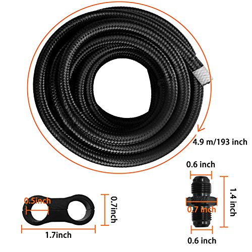 Medoon 16ft 6AN Black Nylon Braided Fuel Oil Hose Fuel Line 10pcs 6AN Hose Fitting Kit 6pcs 6AN Hose Separator Clamp 2pcs 6AN to 6AN Male Coupler Adapter Straight Fitting - Image 3