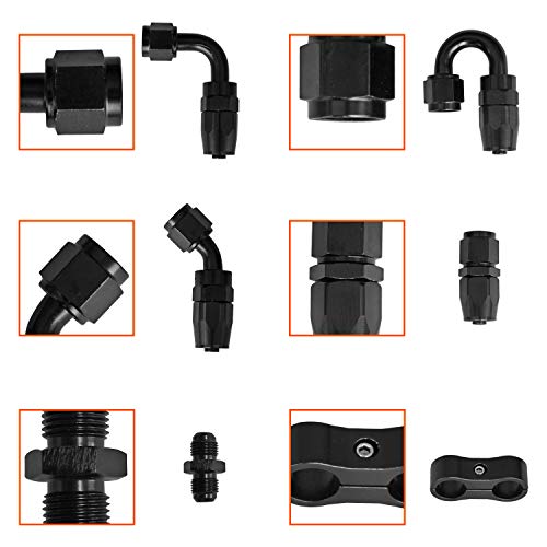 Medoon 16ft 6AN Black Nylon Braided Fuel Oil Hose Fuel Line 10pcs 6AN Hose Fitting Kit 6pcs 6AN Hose Separator Clamp 2pcs 6AN to 6AN Male Coupler Adapter Straight Fitting - Image 5