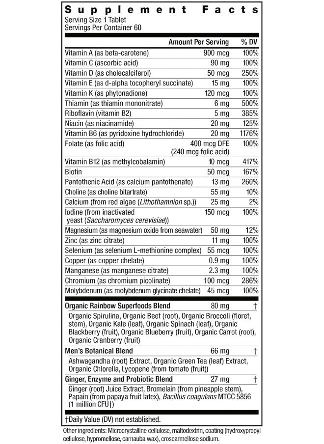Rainbow Light Multivitamin For Men, Vitamin C, D & Zinc, Probiotics, Men'S One Multivitamin Provides High Potency Immune Support, Non-Gmo, Vegetarian, 60 Tablets  - Image 2
