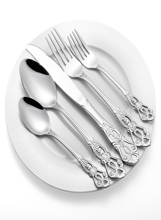 Cididu 40 Pieces Retro Royal Silverware Set for 8, Stainless Steel Flatware Set, Dishwasher Safe Dinnerware Set Including Forks Spoons and Knives, Vintage Cutlery Set for Wedding, Party and Christmas - Image 3