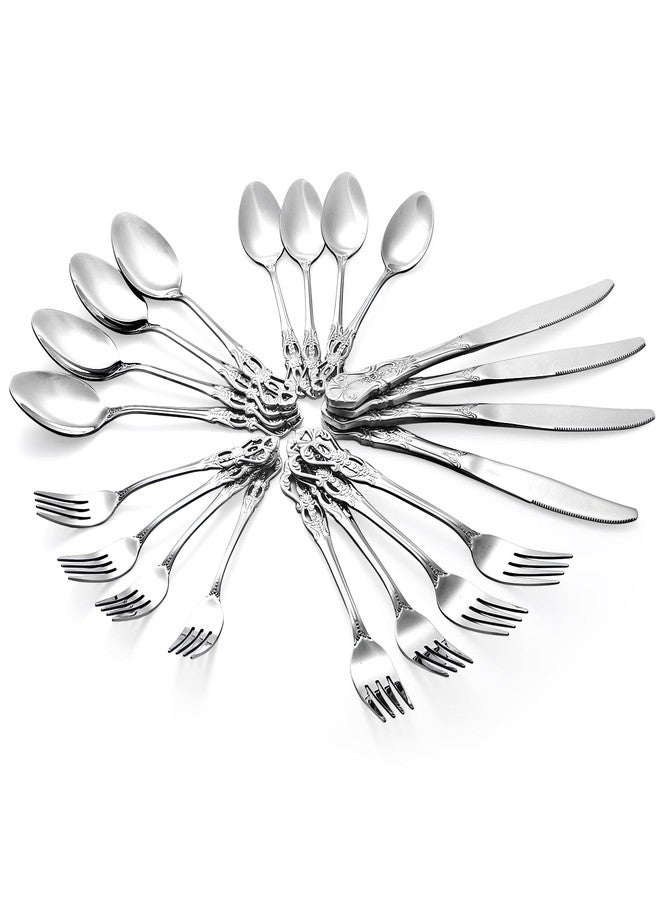 Cididu 40 Pieces Retro Royal Silverware Set for 8, Stainless Steel Flatware Set, Dishwasher Safe Dinnerware Set Including Forks Spoons and Knives, Vintage Cutlery Set for Wedding, Party and Christmas - Image 4