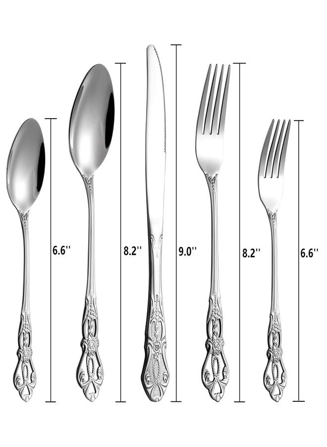 Cididu 40 Pieces Retro Royal Silverware Set for 8, Stainless Steel Flatware Set, Dishwasher Safe Dinnerware Set Including Forks Spoons and Knives, Vintage Cutlery Set for Wedding, Party and Christmas - Image 2