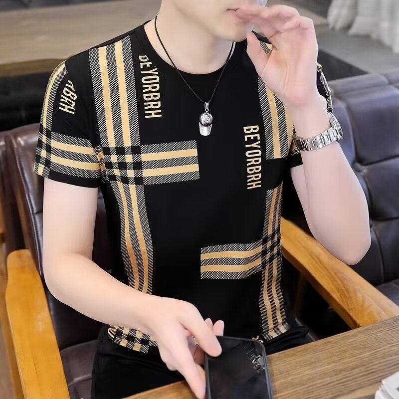Approval Men'S Short-Sleeved T-Shirt Ice Silk Ice Sense Slim-Fit Printed Men'S Half-Sleeved Top Clothing - Image 1