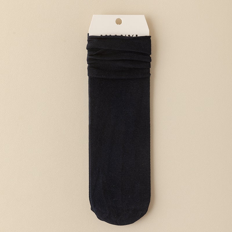 Pile socks womens spring and summer pure color cotton mid-calf ins tide stockings Japanese loafers Brown Stockings spring and autumn Navy blue