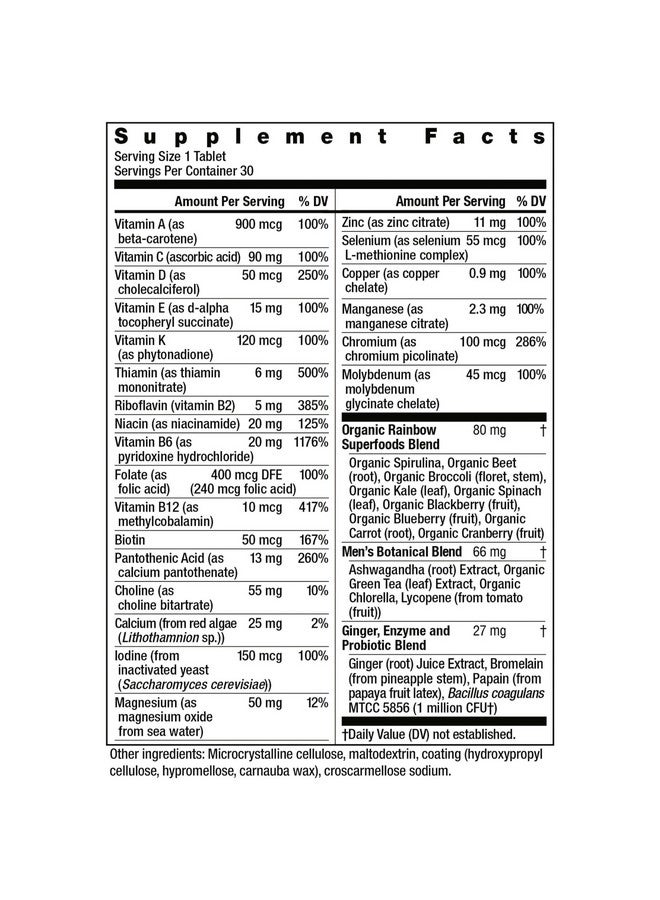 Rainbow Light Rainbow Light Multivitamin for Men, Vitamin C, D & Zinc, Probiotics, Men's One Multivitamin Provides High Potency Immune Support, Non-GMO, Vegetarian, 30 Tablets - Image 1