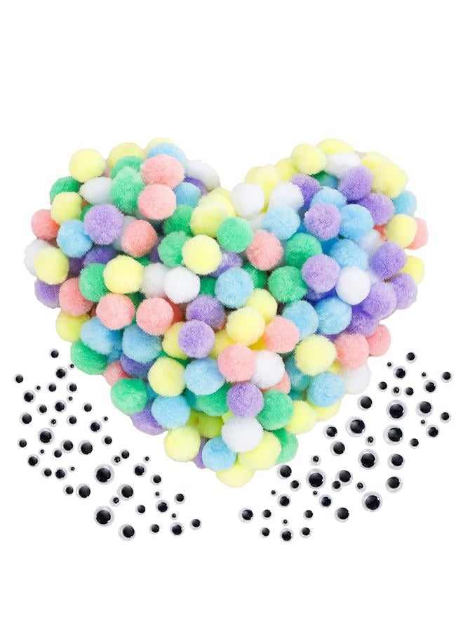 Caydo [400 pcs] - 300 Pieces 1 Inch Macaroon Pompoms with 100pieces Wiggle Eyes Multicolor Arts and Crafts Pom Poms Balls for Kids DIY Art Creative Crafts Decorations - Image 1