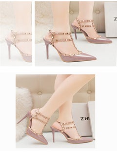Eloshman 10cm Lacquer Leather Metal Rivet High Heel Sandals Purple  - Image 2