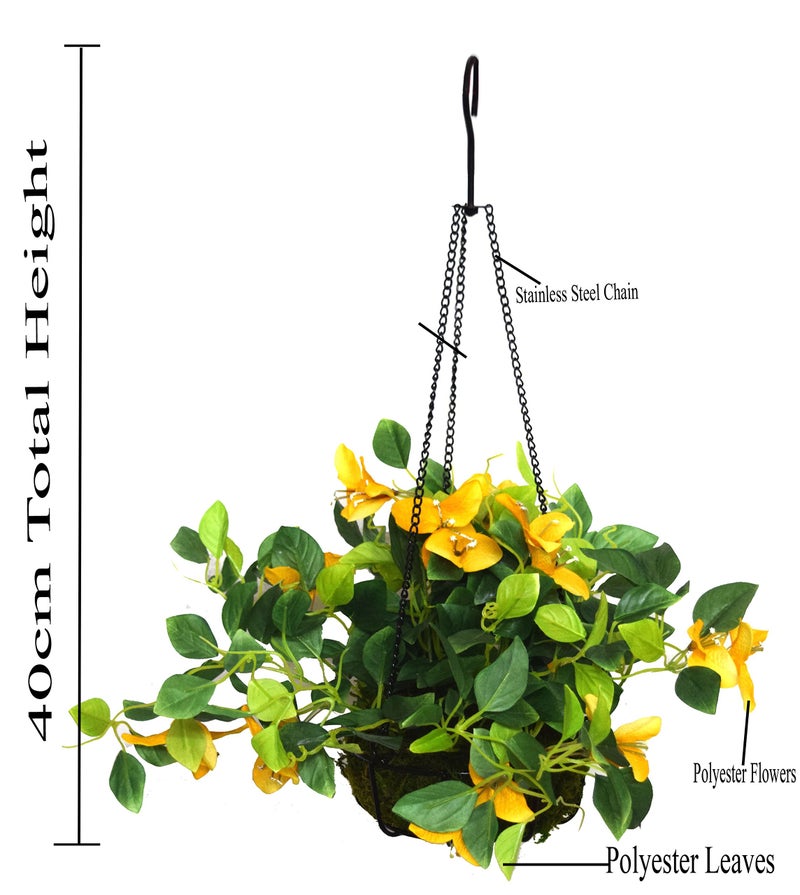Fourwalls Decorative Polyester Artificial Bougainvillea Plant with Hanging Basket (40 cm, Yellow, HANGING 23 CM BOUGAINVILLEA -1580-YLW) - Image 2