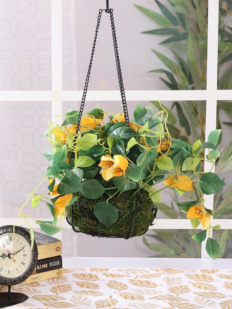 Fourwalls Decorative Polyester Artificial Bougainvillea Plant with Hanging Basket (40 cm, Yellow, HANGING 23 CM BOUGAINVILLEA -1580-YLW) - Image 1