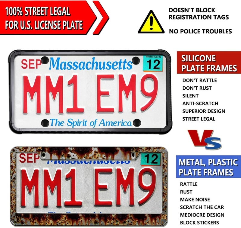 AOOTF Black License Plate Frames-2 Pack Silicone License Plate Cover Front & Rear Tag Slim Holder with Screws, Screw Caps, with Rust-Proof. Rattle-Proof. Weather-Proof. for Women & Men - Image 3