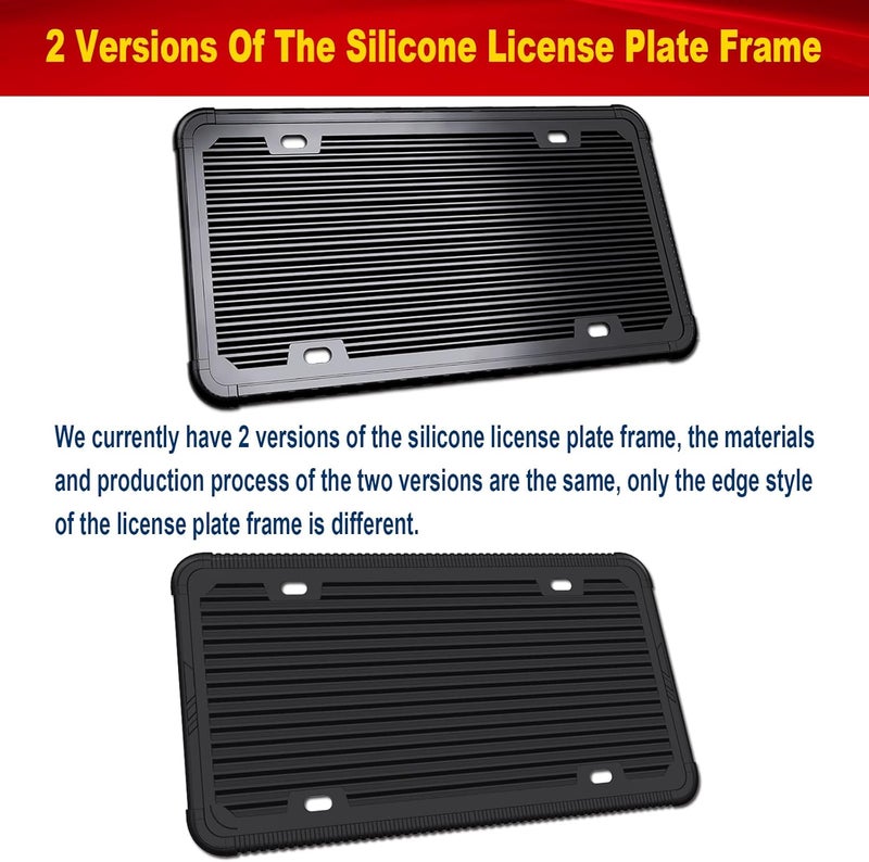 AOOTF Black License Plate Frames-2 Pack Silicone License Plate Cover Front & Rear Tag Slim Holder with Screws, Screw Caps, with Rust-Proof. Rattle-Proof. Weather-Proof. for Women & Men - Image 2