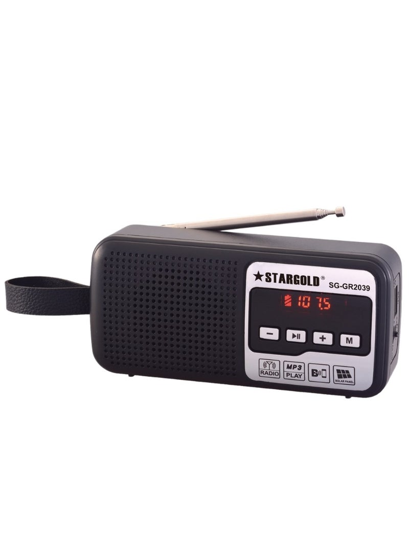 Stargold Portable Multi-Function FM/AM/SW Radio Bluetooth Connect, TWS, TF Player, USB Player With 5V 0.5W Solar Panel - Image 1