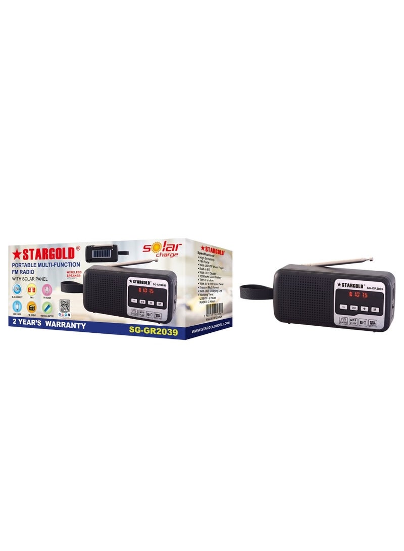 Stargold Portable Multi-Function FM/AM/SW Radio Bluetooth Connect, TWS, TF Player, USB Player With 5V 0.5W Solar Panel - Image 2