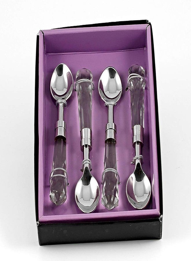 بارسكي ملاعق - طقم أدوات مائدة - للفواكه والحلويات والآيس كريم - ستانلس ستيل - بمقابض كريستالية - طول الملاعق 5.75 بوصة - معبأ في علبة هدايا أنيقة - طقم من 4 ملاعق - من بارسكي - Image 2