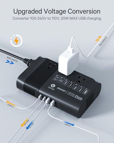 DOACE 220v to 110v Voltage Converter for European Travel: Max 500W Pure Sine Wave Voltage Converter US to Europe - 220 to 110 International Power Adapter Plug Combo Step Down Transformer Black - Image 3