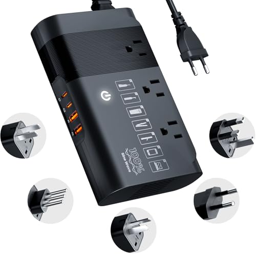 DOACE 220v to 110v Voltage Converter for European Travel: Max 500W Pure Sine Wave Voltage Converter US to Europe - 220 to 110 International Power Adapter Plug Combo Step Down Transformer Black - Image 1