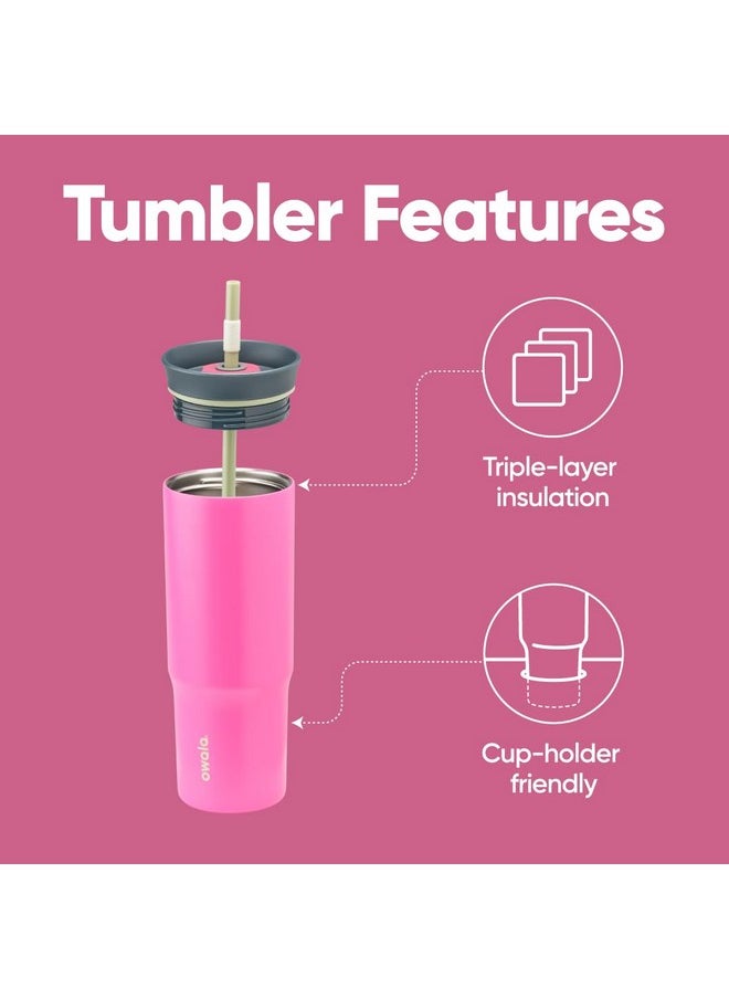 Owala Owala Stainless Steel Triple Layer Insulated Travel Tumbler with Spill Resistant Lid and Straw, BPA Free, 24 oz, Brown/Pink (Watermelon Breeze)  - Image 1
