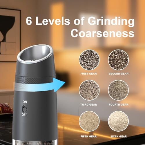 Indelala Gravity Electric Pepper and Salt Grinder Refillable Set - Automatic Shakers Pepper Mill, Adjustable Coarseness, with Rechargeable Base & LED Light - Image 4