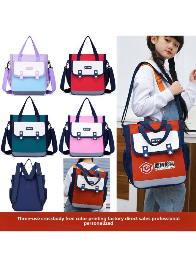 Tutorial Bag Schoolbag For Primary And Middle School Students Customized Printing Logo Training Class Calligraphy Art Piano Three-use Crossbody Backpack-Color:High-grade Three-purpose Middle Cover Diagonal Pink - Image 2