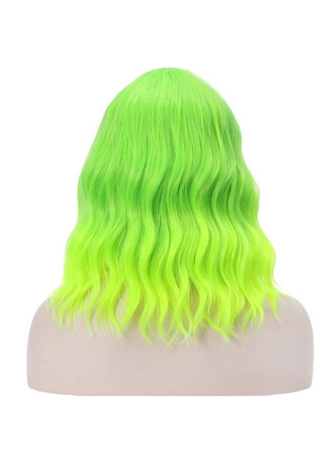 BERON باروكة قصيرة مجعدة باللون الأخضر الليموني 14 بوصة مع غرة باروكة خضراء نيون باروكات صناعية للنساء والفتيات باروكة أومبري خضراء مع غطاء باروكة - Image 5