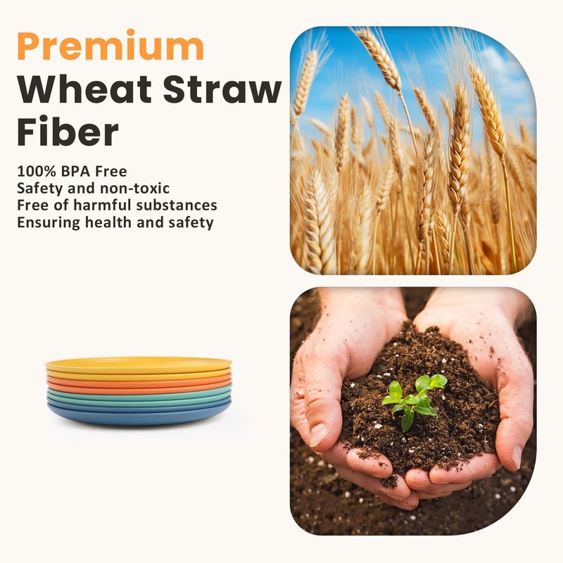 Homienly 5.7 Inch Small Plates-Wheat Straw Mini Plate, Unbreakable Plate Set Ideal for Dessert, Appetizers, Small Serving, Side Dish, Lightweight Dessert Dishes Plates, Set of 8, Colorful - Image 3