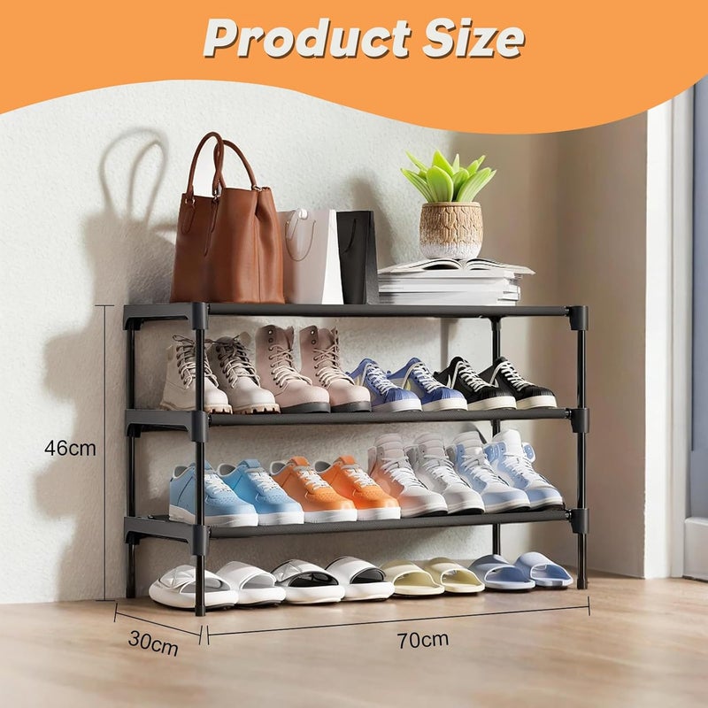 MEETOZ 3 Tier Small Shoe Rack,Shoe Storage Organiser, Lightweight Black Slim Shoe Rack for Narrow Hallway, Entryway, Bedroom, Quick Assembly (Black) - Image 2