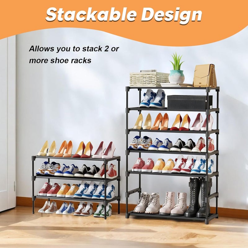 MEETOZ 3 Tier Small Shoe Rack,Shoe Storage Organiser, Lightweight Black Slim Shoe Rack for Narrow Hallway, Entryway, Bedroom, Quick Assembly (Black) - Image 4