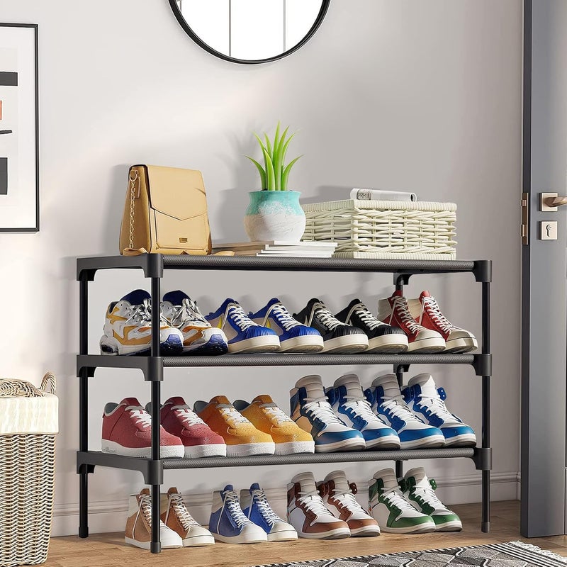 MEETOZ 3 Tier Small Shoe Rack,Shoe Storage Organiser, Lightweight Black Slim Shoe Rack for Narrow Hallway, Entryway, Bedroom, Quick Assembly (Black) - Image 1