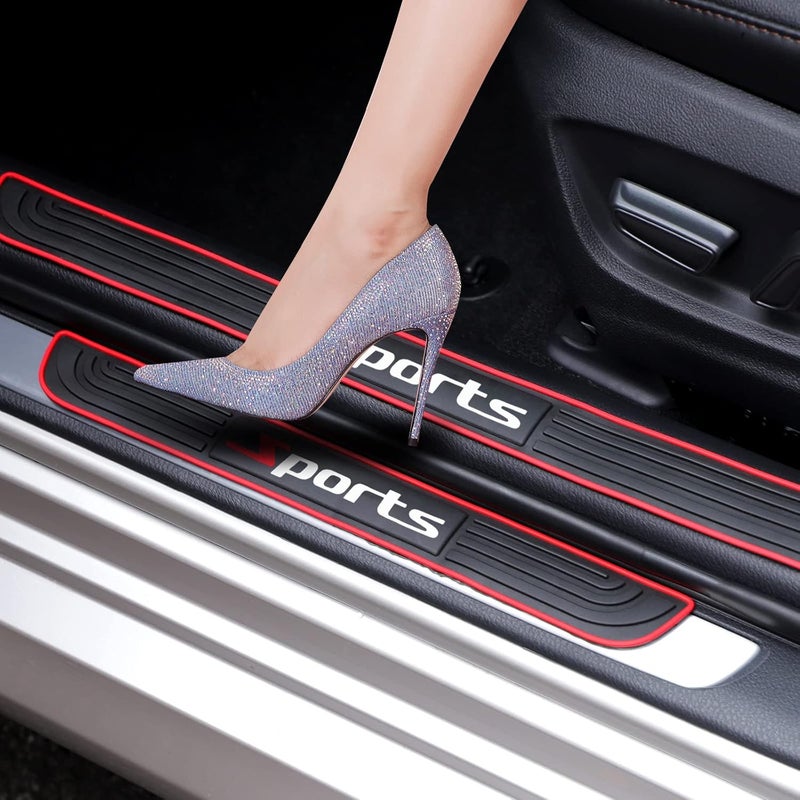 SZMDLX 5 Pcs Door Sill Plate Protectors for Car, Car Front Rear Door Entry Guards, Sill Scuff Cover Panel Step Protector, Soft PVC Rubber Scratch Resistant Pedal Cover, Sports Printed Universal For Most Cars - Image 4