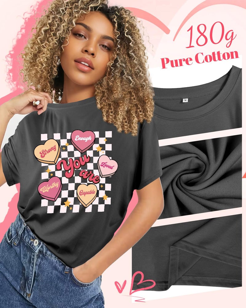 JMHACHY Valentines T-Shirt for Women - Funny Positive Affirmation Design Graphic Shirt, Grey Casual Tee Soft Cotton Crewneck Sleeve Top Print Tops, XL - Image 3