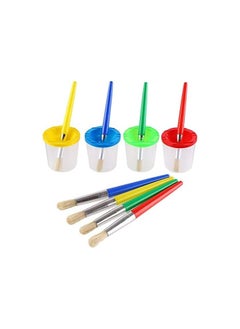 4 Pcs Kids No Spill Paint Cups and 4 Round Paint Brushes