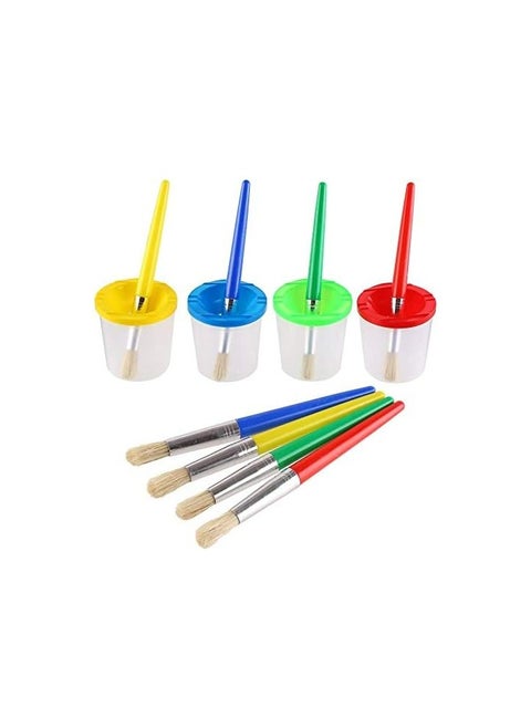 4 Pcs Kids No Spill Paint Cups and 4 Round Paint Brushes