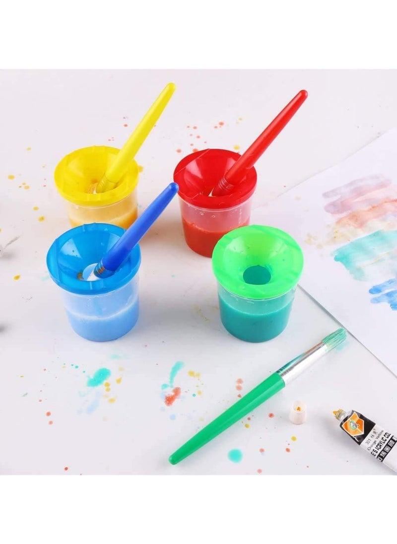 Oasisgalore - 4 Pcs Kids No Spill Paint Cups and 4 Round Paint Brushes - Image 1