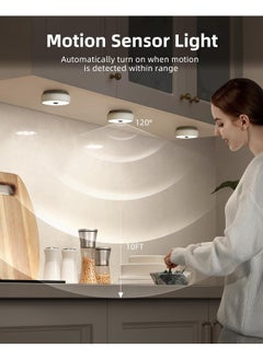 EZVALO EZVALO Under Cabinet Lights, 2 Color Temps Motion Sensor Puck Lights, 1200mAh Rechargeable Puck Lights, Group Control LED Closet Lights, Dimmable Under Counter Lights for Kitchen, Cabinet (3 Pack)  - Image 2