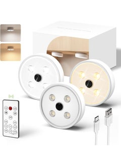 EZVALO EZVALO Under Cabinet Lights, 2 Color Temps Motion Sensor Puck Lights, 1200mAh Rechargeable Puck Lights, Group Control LED Closet Lights, Dimmable Under Counter Lights for Kitchen, Cabinet (3 Pack)  - Image 1