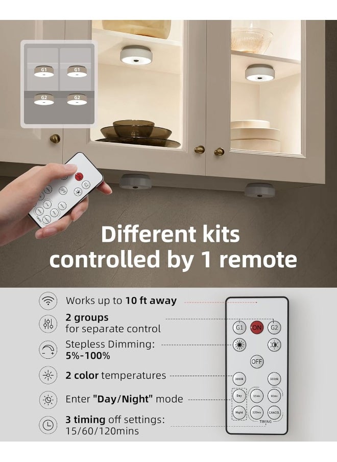 EZVALO EZVALO Under Cabinet Lights, 2 Color Temps Motion Sensor Puck Lights, 1200mAh Rechargeable Puck Lights, Group Control LED Closet Lights, Dimmable Under Counter Lights for Kitchen, Cabinet (3 Pack)  - Image 3