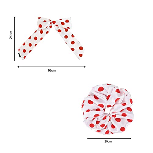 ARENDELLE Combo of Polka Dot Print Extra Large Scrunchie and Hair Bow in Red - Image 2
