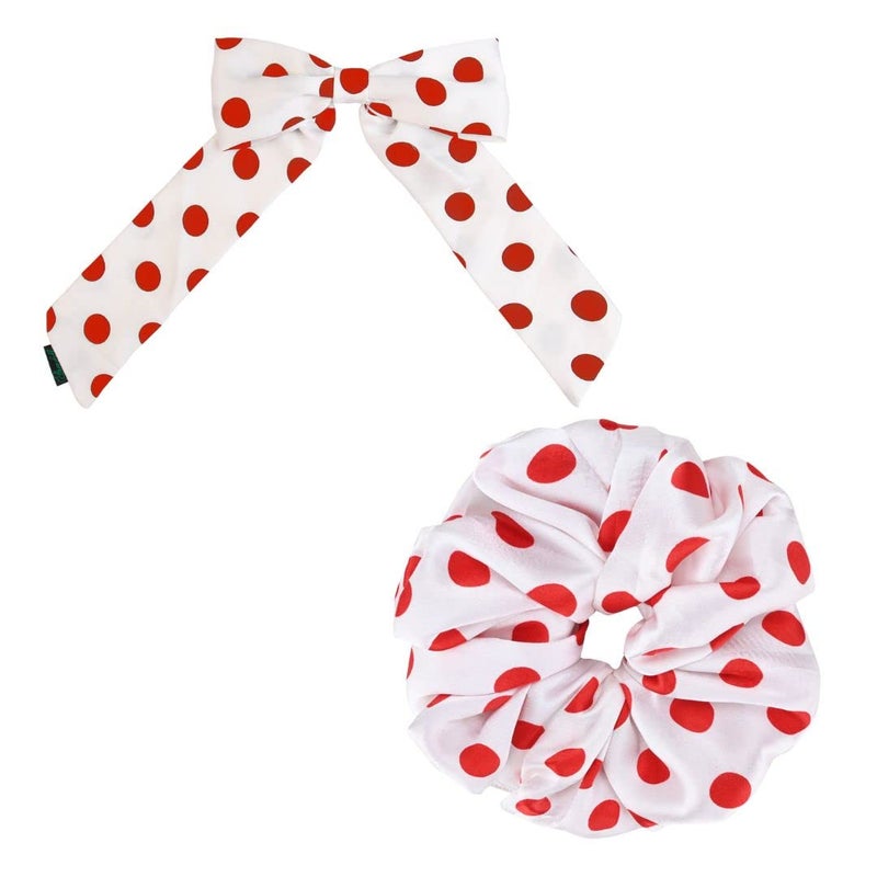 ARENDELLE Combo of Polka Dot Print Extra Large Scrunchie and Hair Bow in Red - Image 5