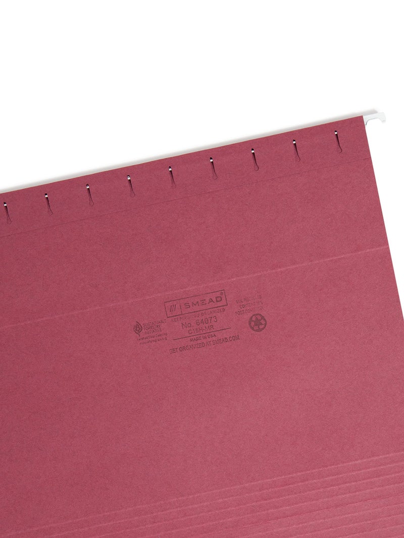 Smead Colored Hanging File Folder with Tab, 1/5-Cut Adjustable Tab, Letter Size, Maroon, 25 per Box (64073) (Pack of 1) - Image 3