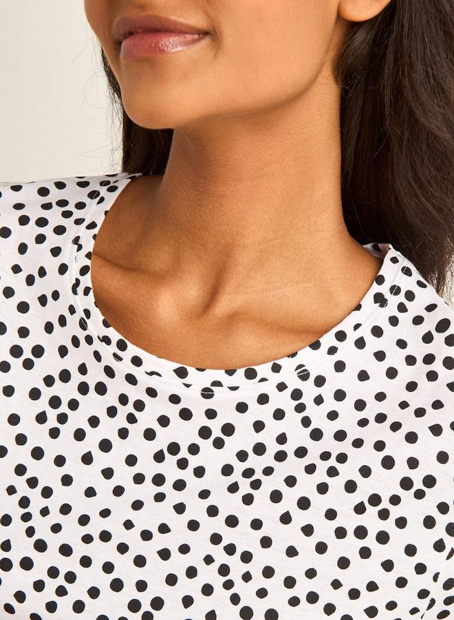 سبلاش فيڤ قميص نوم بطول الركبة بياقة مستديرة - Image 4